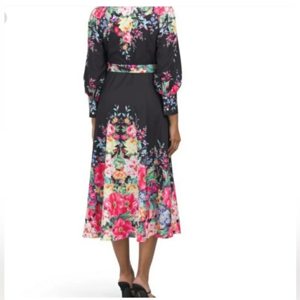 Dalia Macphee Long Sleeve collared floral Border dress - Picture 2 of 2